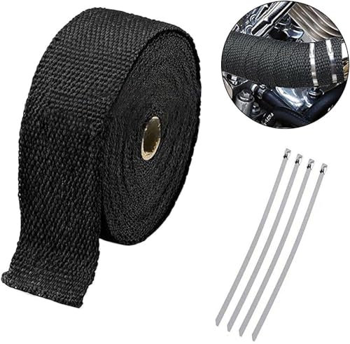SSyang Ruban Isolant Thermique Moto Bande Thermique Echappement, 5m Ruban Isolant Thermique Isolant Thermique Bandeen Titane, Anti-Chaleur Ruban Isolant Thermique, Pour Voitures,Motos(Noir)