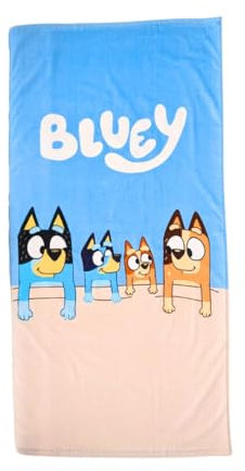 My sweety pop Strandtuch Bluey – Badetuch – Kinder – 70 x 140 cm – 100 % Baumwolle – Urlaub – Geschenkidee – Bluey – Blau/Sand – Hund – Fuchs