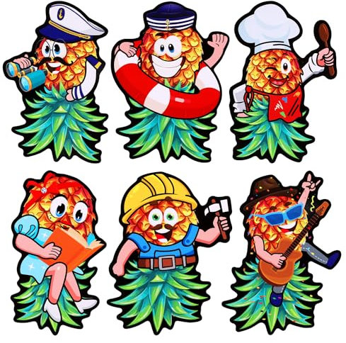 6pcs Upside Down Pineapple Magnet, Funny cruise door magnets Cute Cruise Magnets Magnetic Decorations Cruise Door Decorations Magnetic for Refrigerator Fridge Decor(Cruise Career Style)