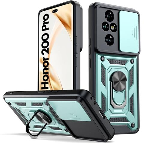 Oududianzi - Cover per Honor 200 Pro Custodia,con Coperchio Scorrevole della Fotocamera, 360 ° staffa girevole e manicotto protettivo in silicone TPU - Verde