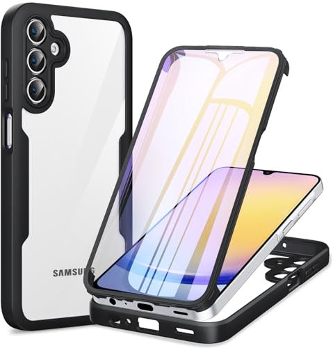 Phoona 360 degrés Coque pour Samsung Galaxy A25 5G avec Transparent Protection d'écran, TPU Silicone Antichoc écran Coque, Anti-Rayures Portable Intégrale Étui Housse pour Samsung A25 5G, Noir