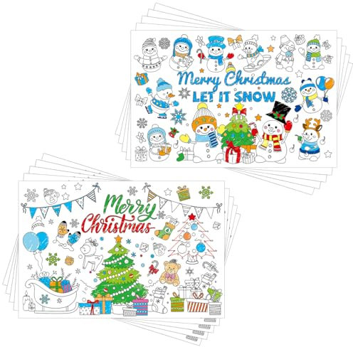 24stk Platzsets zum Ausmalen Weihnachten für Kinder, Tischsets Weihnachtsmotiv aus Papier Weihnachts-Tischset-Set für Weihnachtstisch-Versorgung(Gemischter Stil 2)