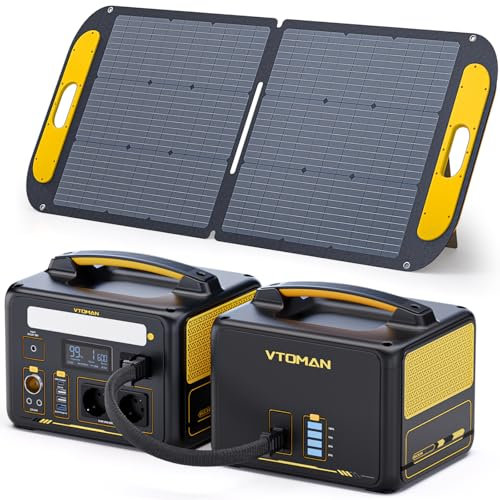 VTOMAN 939Wh Tragbare Powerstation Bündel mit Extra Batterie & 110W Solarpanel Eingeschlossen - Bis zu 1200W Solarstromgenerator für Startseite Backup, Netzunabhängig, Camping, Straße Reise, Notfälle