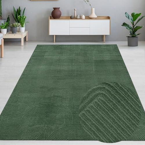 CARPETIA Teppich Wohnzimmerteppich Flurläufer Korridor Garderobe Gang strapazierfähig leichte Pflege niedrigflor mit angesagten Wellenmuster in Grün, 80 x 150 cm