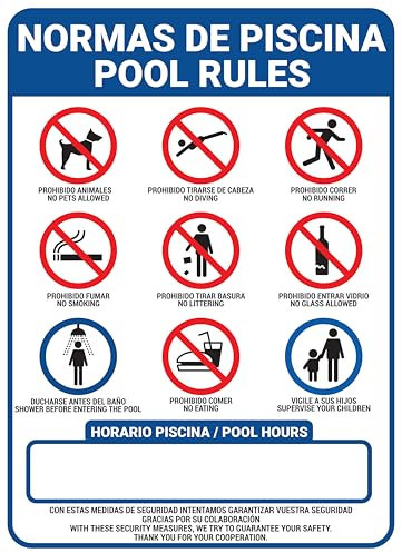 Cartel Normas De Piscina ALUMINIO | Pintura ESMALTE | RELIEVE | GRANDE. 43x31cm. GARANTIA SATISFACCION, FOTOS REALES CARTEL NORMAS DE PISCINA COMUNIDAD HOTEL | Pool Rules