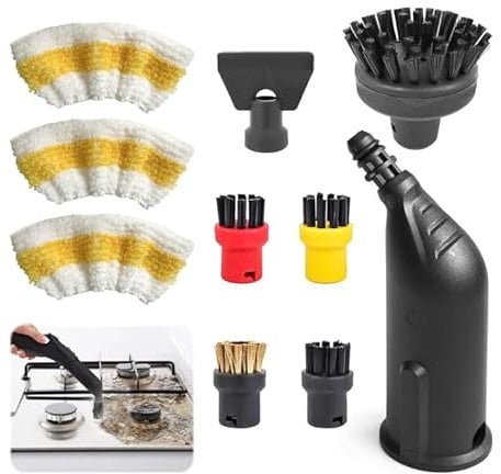 10 PCS Steam Cleaner Accessories Compatible with Kärcher SC1 SC2 SC3 SC4 SC5 SC7 CTK10 CTK20 – Steam Cleaner Round Brushes, Nozzles, Extension Tube and Steam jacket for Efficient Steam Cleaning