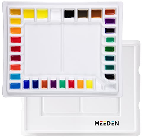 MEEDEN Ceramic Mixing Palette, 33 Wells Watercolour White Porcelain Painting Palette for Gouache Acrylic Paint 34 x 27 cm