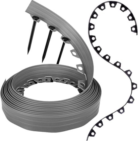 GARDENIX Bordo flessibile in plastica, resistente alle intemperie, per aiuole, rotondo, 10 m, 20 ancore, altezza 6 cm, per giardini e robot tosaerba