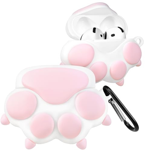 Boaretiu Schutzhülle für Airpods 4 2024, niedliches Cartoon-Kawaii, lustig, 3D-Design, weiches Silikon, Katzenpfoten-Design, mit Karabiner, stilvoll für Jungen, Mädchen, Teenager, Frauen, für Airpods