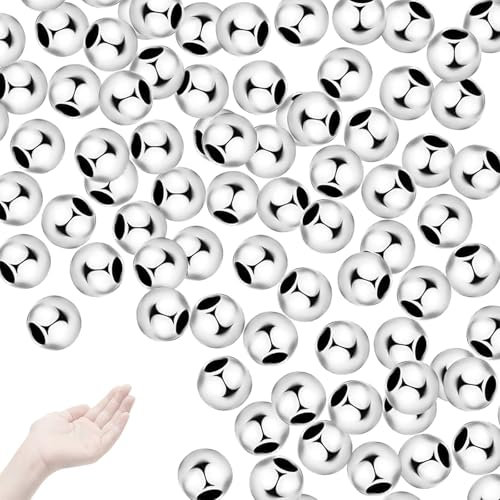 AzureRay Perline per Braccialetti 2 mm – 100 pezzi in rame placcato argento spesso, perle lisce rotonde senza cuciture per creazione gioielli DIY