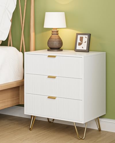 Apetaccat Bedside Table with 3 Drawers, Chest of Drawers Bedroom, 60x40x70cm, Wooden Bedside Cabinet With Metal Handles,for Bedroom Livingroom,Hallway, White