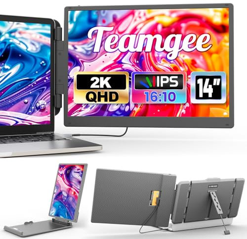 Teamgee 2K Monitor Portatile per Laptop, 2160x1440P QHD 14 Estensore Del Doppio Monitor del Laptop per Mac Windows Chrome PS5 da 13,3'' a 17''