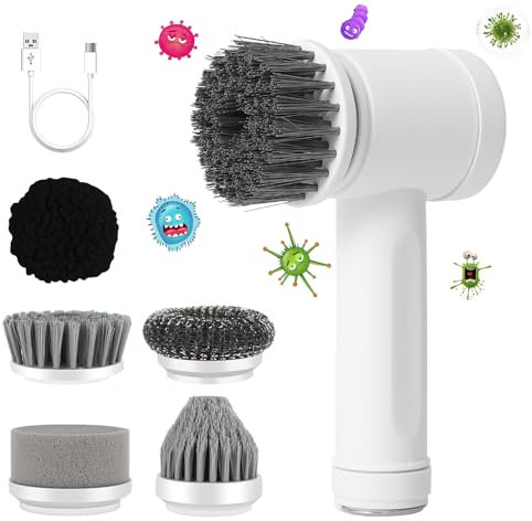 Bcuteu Power Spin Scrubber Cordless, Electric Spin Scrubber with 5 Replaceable Brush Heads, Handhold Electric Cleaning Brush for Kitchen, Bathroom, Window, Floor, Cars, Sink, Bathtub and Wall