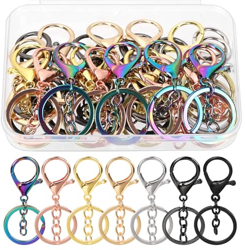 Swpeet 28pcs 7 Farben Hummer Claw Verschlüsse mit Schlüsselanhänger und Flat Split Schlüsselanhänger Ring Sortiment Kit, Schwenkverschlüsse Haken Clips Schwenkschnapps Haken für Taschengurt