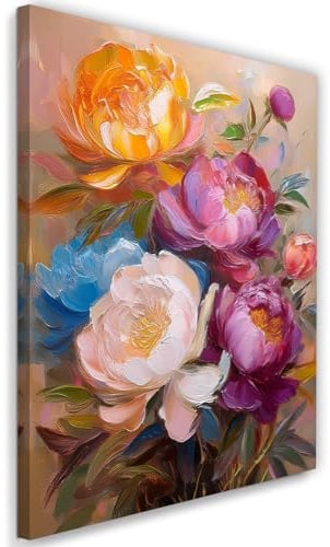Feeby Bilder - Foto Geschenk - Farbige Pfingstrosen Blumen - 40x60 1tlg - Leinwandbilder Wohnzimmer - Wandbild über dem Bett - Bild Schlafzimmer - Aesthetic Zimmer Deko - Modern Pictures