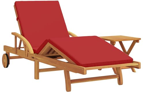 vidaXL Sonnenliege 1-Person 2 pcs Rot 40 x 40 x 40cm Massivholz Akazie, Garten und Terrasse, moderner Outdoor-Lounger, rechteckige verstellbare Liege, robuste Gartenmöbel, Sommer-Sitz.