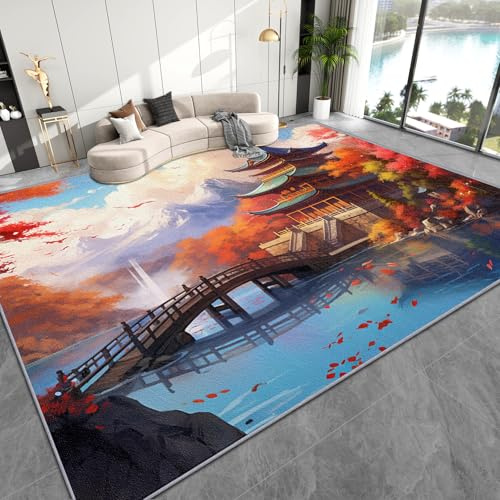 AevuCub Japanische Deko, Chinesische Teppich 100x150 Kurzflor, Teppich Wohnzimmer Asiatische Stil, Weich rutschfest Waschbare Teppiche, Bettvorleger Schlafzimmer Kinderzimmer