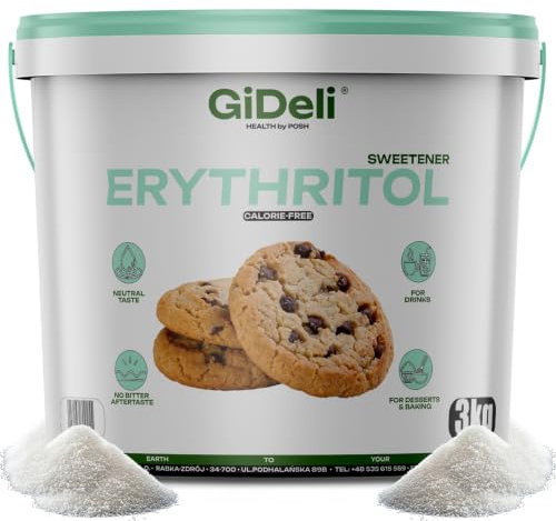 GiDeli Eritritolo Cristallino 3 kg in Secchio - Dolcificante Zero Calorie | senza retrogusto amaro, per dessert e colazioni di tutti i giorni, coperchio che richiude ogni prelievo, grani sciolti