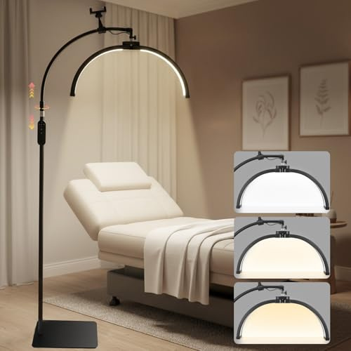 Strixorn Halbmond Kosmetiklampe LED - 360° Drehbarer Leuchtkopf mit 3 Farbtemperaturen - Höhenverstellbare Wimpernlampe mit Fernbedienung - Für Wimpernverlängerung, Make-up, Tattoos, Nageldesign