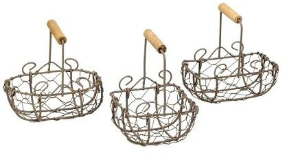 3 Stück Minidrahtkorb Drahtkorb klein mit Holzgriff 8x8x6 cm hoch Körbchen Metall Gartendeko