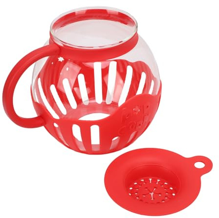 SUNGOOYUE Home Popcorn-Glas, Breite Öffnung, Glas, Mikrowellen-Popcorn-Popper, Wiederverwendbare Maschine für Gesundes Naschen (Rot)