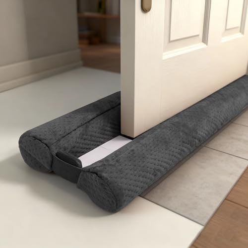 Boudin de Porte Isolant Froid Double Joint pour Porte 66-76cm - sans Colle - Bas de Porte Isolation Anti Bruit Poussière Stop à l'air Froid Anti Souris Insectes, Gris
