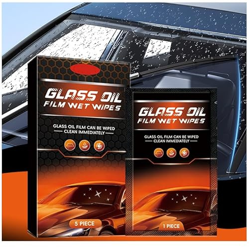 Vitacamy Glass Oil Film Wet Wipes(5PIECE /box)，Glass Oil Film Remover for Car, can be Wiped Clean Immediat, Improve Car Windshields and Windows Clarity for Safe Driving (1Pcs)