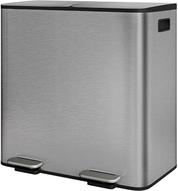 GarveeHome Mülleimer Küche, 2 x 40 L, Mülltrennsystem 2 Fächer, Metall-Tretmülleimer mit Seitlichem Griff, Soft-Close-Deckel, für Recycling & Biomüll, herausnehmbare Inneneimer, Mattgrau