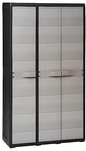 mtlskopl Armoire de jardin en polypropylène résistant aux intempéries 97 x 38 x 171 cm - Noir/gris - Avec 4 étagères réglables - Caisse de rangement d'extérieur verrouillable pour balcon, terrasse et