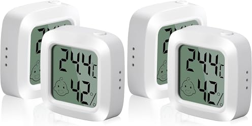 Vinabo 2 pièces Petit Thermomètre Hygromètre Intérieur Digital à Haute Précision, Indicateur Niveau de Confort pour Bureau,Chambre de bébé Vestiaire (Lot de 2)