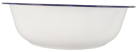 Baluue Bassine à Pieds en Émail Vintage 32 Cm Bol Multifonction pour Bain de Pieds et Lavage du Linge Plat Émaillé Blanc Bord Bleu Accessoire Spa