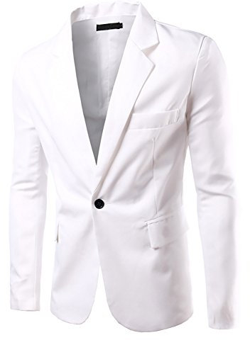 Homme Slim Fit Veste Blazer Casual Elegant Un Bouton Costume Manteau Jacket Blanc S