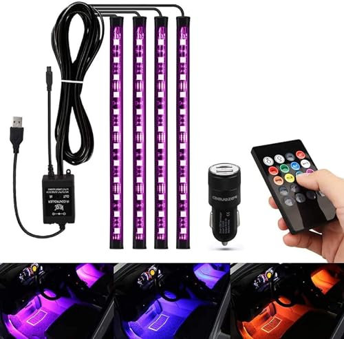 Auto LED Innenbeleuchtung, AIGUOZER USB Ambientebeleuchtung Atmosphäre Licht, Auto Zubehör LED Streifen Innenraumbeleuchtung Ambientebeleuchtung mit Fernbedienung, Stimmungslicht mit Musikmodi