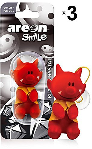Lufterfrischer Auto Duft Lustig Rot Teufel Autoduft Schwarz Kristall Anhänger zum Aufhängen Hängend Spiegel Figur Wohnung Erfrischer Frisch 3D Set ( Black Crystal Pack x 3 )