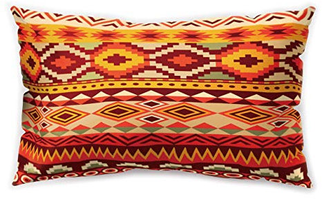 Hengjiang Kissenbezug im afrikanischen Ethno-Stil, rechteckig, geometrischer Druck, doppelseitig, weich, Plüsch, 30 x 50 cm, Orange/Braun, Polyester, 15, About 50 * 30cm