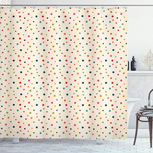 ABAKUHAUS kosmisch Duschvorhang, Bunte Sterne Stellar, Stoffliches Gewebe Badezimmerdekorationsset mit Haken, 175 x 200 cm, Pfirsich Mehrfarbig