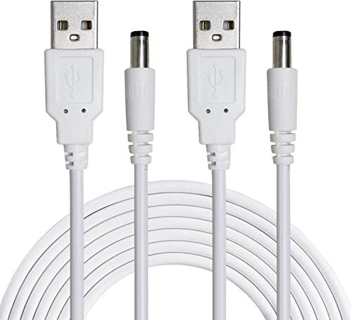 Liwinting 2pz 1.5m Cavo Adattatore di Alimentazione USB DC Barrel JACK 5V Caricatore 5.5mm x 2.1mm - Bianco