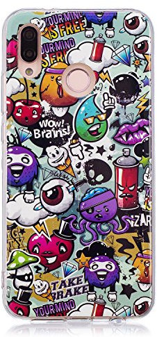 DasKAn Lumineux Custodia Huawei P20 Lite Fluorescente Luce Al Buio Colorato Disegni Ultra Sottile Morbido Antiurto Gomma TPU Cover Telefono Retro Graffiti