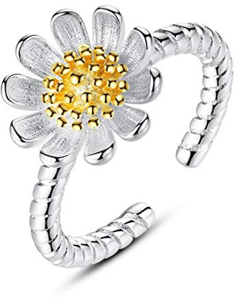Wiftly Ringe Damen Eheringe Nagelring 925er Silber Gerbera Gänseblümchen Ring Kunst Öffnung Knöchel Ringe Verstellbare