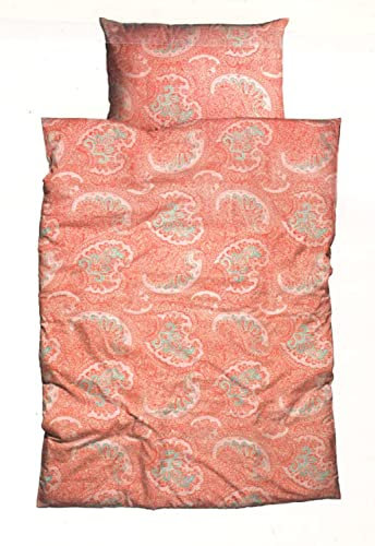 LIVING DREAMS Satin-Bettwäsche 'Stripes', Koralle - Mint, Größe:135x200 cm + 80x80 cm