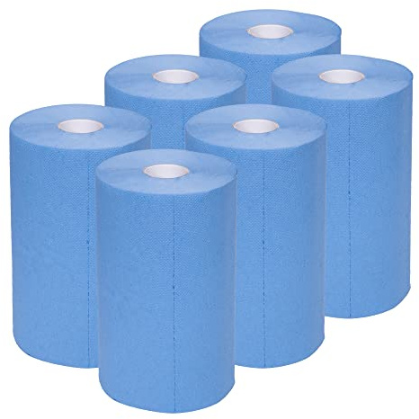 STIER Putzpapier Rollen, 6 Rollen, blau, Putzrollen, 3-lagig, Länge 30 cm x Breite 23 cm, saugstarke Reinigungstücher, reißfeste Putztücher aus 100% Zellstoff