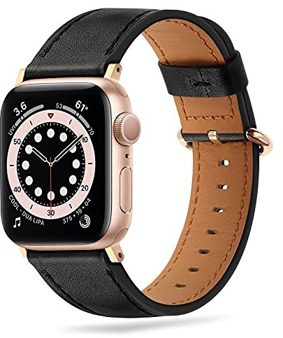 Tasikar Compatibile per Cinturino Apple Watch 49mm 45mm 44mm 42mm, Cinturini in Vera Pelle Compatibile con Apple Watch Ultra Series 9 8 7 6 5 4 3 2 SE - (Nero + Adattatore Rose gold)