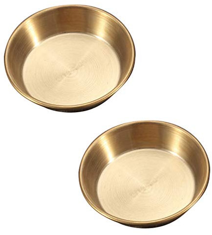 DOITOOL Lot de 2 Mini Plats Ronds en Acier Inoxydable pour assaisonnement, sushis, sauces, ramequins, soucoupes, Bols, Mini Assiettes pour apéritif Doré