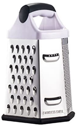 6 in 1 Kitchen Stainless Steel 6 Sided Kitchen Grater Cheese Grater Multi-Purpose Cutter Vegetable Cutter Non-Slip Base (White)