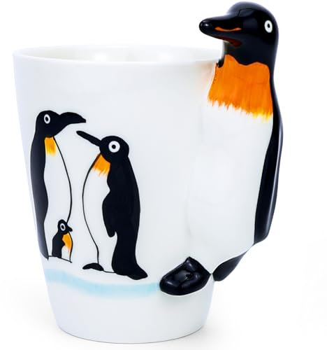 Arawat Pinguin Tasse Geschenk 3d Tier Tasse Keramik Lustige Kaffeetasse 400 ml Teetasse mit Löffel & Untersetzer Weihnachten Tee Kaffee Becher Süße Geburtstagsgeschenk für Freund Freundin Tante Oma