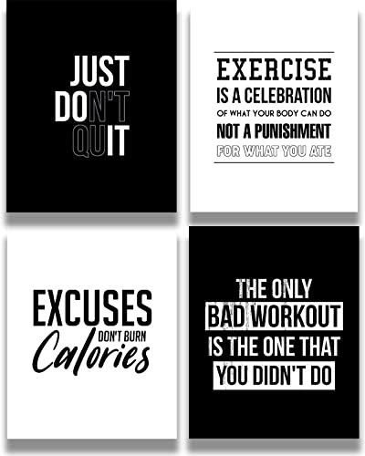 Fitness-Wandkunst – Set mit 4 Motivationszitaten Wanddekor für Zuhause, Fitnessstudio, Gewichtheit, Zimmer, Spind, Raumstudio, inspirierende Geschenke für Frauen, 20,3 x 25,4 cm, ungerahmter Druck