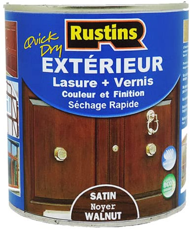 Rustins - teinture pour bois extérieur et intérieur satinée à séchage rapide couleur noyer avec finition vernis 2,5 L - 37,5 m²