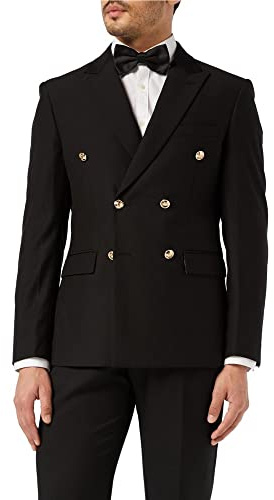 Xposed Mens Classic Fitted Double Breasted Black Blue Blazer Gold Buttons Vintage Jacket