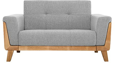 Fjord Skandinavisches Sofa, 2-Sitzer, hellgrau, Füße aus Holz