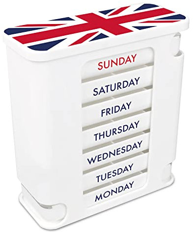 Kerpers® Tablettenbox 7 Tage | MADE IN GERMANY | Pillendose mit 4 Fächer - morgens mittags abends nachts | Medikamentenbox für Tabletten und Supplements (1x England)